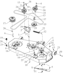 Deck 1 Diagram and Parts List for ZT1-54KH (17CA010)(2020) Cub Cadet Lawn Tractor
